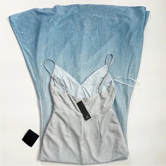 NWT Lulus Ombre Lurex Maxi Dress Blue Silver Glitter Formal Prom Small - Picture 10 of 11